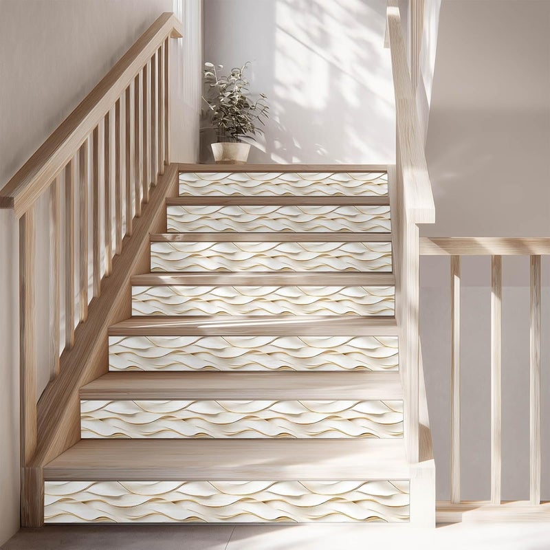 IVN Wallpaper Border Ivory Gold Folded Wave Paper Art Pattern Design 4x196 Inch Peel and Stick Wallpaper Border for Mirror Frame Bathroom Laundry Room Pool Area Living Room Wall Decor - Image 5